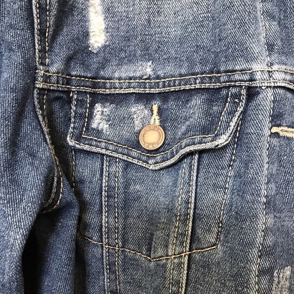 BBJ Los Angeles Distressed Destroyed Jeans Jacket Size Small Boom Boom Jeans - Picture 7 of 11